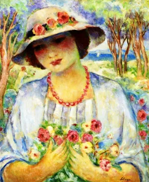 Girl with Flowered Hat by Henri Lebasque - Oil Painting Reproduction