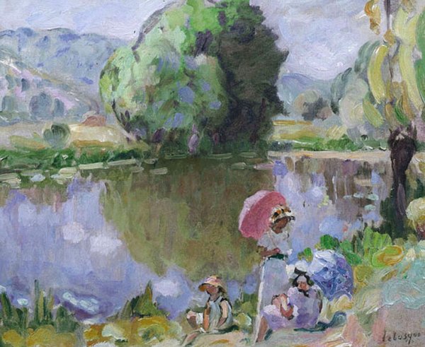 Main Product Photo of Girls by the River Painting by Henri Lebasque