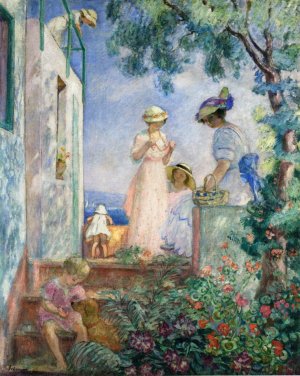 Girls on the Terrace, Sainte-Maxime by Henri Lebasque Oil Painting