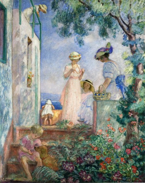 Main Product Photo of Girls on the Terrace, Sainte-Maxime Painting by Henri Lebasque