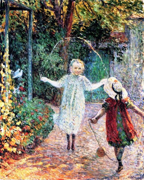 Girls Playing in the Garden by Henri Lebasque - Hand-Painted Oil Painting Reproduction