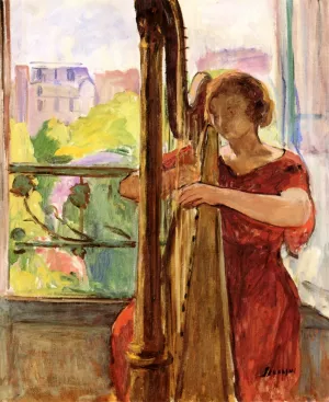 Harpist in Front of the Window by Henri Lebasque Oil Painting