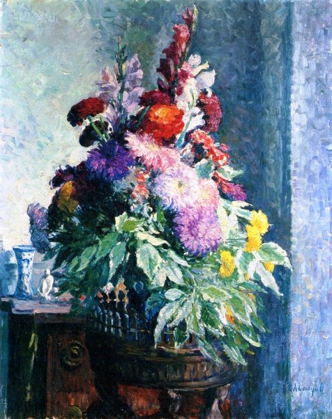 Interior with a Bouquet of Flowers by Henri Lebasque - Hand-Painted Oil Painting Reproduction