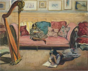 Interior with Harp by Henri Lebasque - Oil Painting Reproduction
