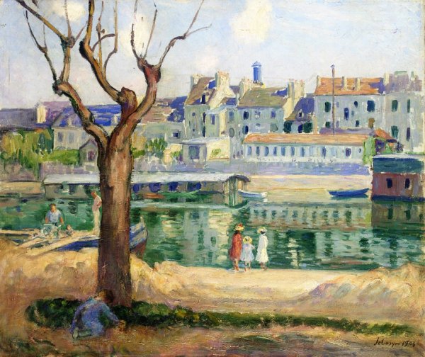 Lagny, View of the Quai de Pamponne by Henri Lebasque - Hand-Painted Oil Painting Reproduction