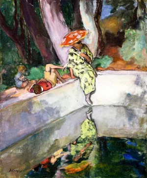 Le Pradet, Woman and Children by a Pool by Henri Lebasque Oil Painting