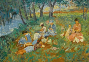 Les Andelys, La Famille Lebasque Au Bord De L'eau by Henri Lebasque Oil Painting