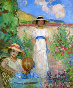 Les Andelys, Three Girls in a Garden by Henri Lebasque Oil Painting