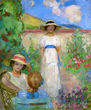Les Andelys, Three Girls in a Garden by Henri Lebasque - Oil Painting Reproduction
