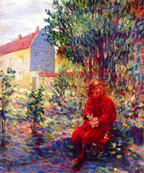 Little Girl with a Doll by Henri Lebasque - Hand-Painted Oil Painting Reproduction