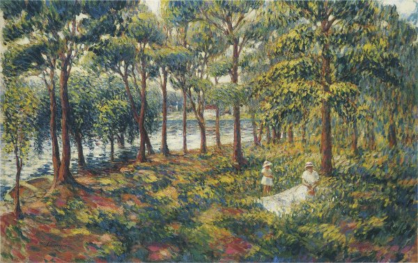 Madame Lebasque and Daughter by the Marne by Henri Lebasque - Hand-Painted Oil Painting Reproduction