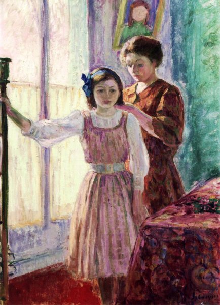 Main Product Photo of Madame Lebasque Fixing Her Daughters Hair Painting by Henri Lebasque