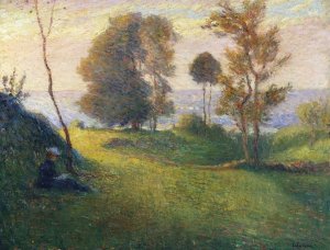 Madame Lebasque in a Breton Landscape by Henri Lebasque Oil Painting