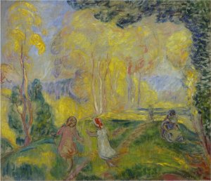 Marthe and Infant in Pierrefond Forest by Henri Lebasque Oil Painting