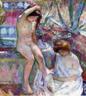 Marthe and Madame Lebasque at the Fountain by Henri Lebasque Oil Painting