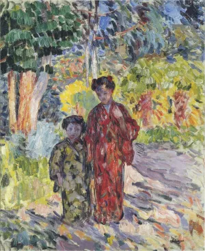 Marthe and Nono in Japanese Robes by Henri Lebasque - Oil Painting Reproduction