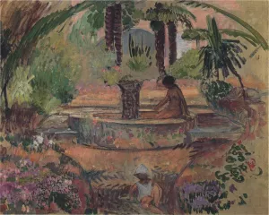 Marthe and Pierre at a Fountain in Saint Maxime by Henri Lebasque - Oil Painting Reproduction