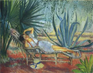 Marthe in a lounge at St Tropez by Henri Lebasque - Oil Painting Reproduction