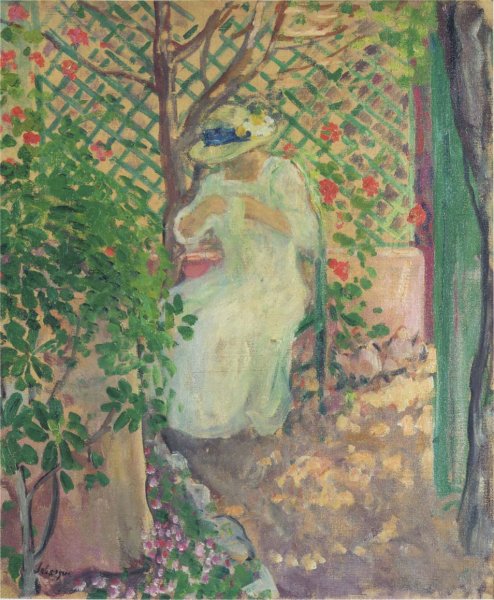 Marthe Lebasque in the Garden by Henri Lebasque - Hand-Painted Oil Painting Reproduction