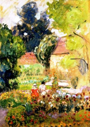 Marthe, Nono and Pierre in the Garden by Henri Lebasque Oil Painting