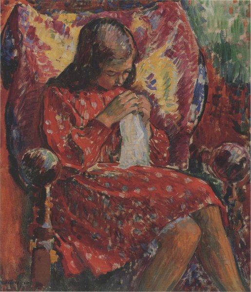 Marthe Sewing by Henri Lebasque - Hand-Painted Oil Painting Reproduction