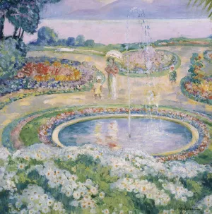 Mother and Child by a Fountain by Henri Lebasque - Oil Painting Reproduction