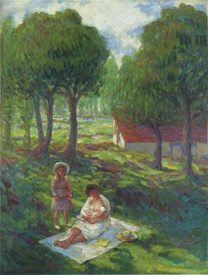 Mother and Child in a Landscape by Henri Lebasque Oil Painting