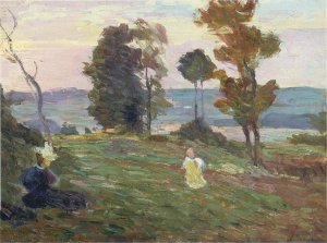 Mother and Child in the Fields by Henri Lebasque Oil Painting