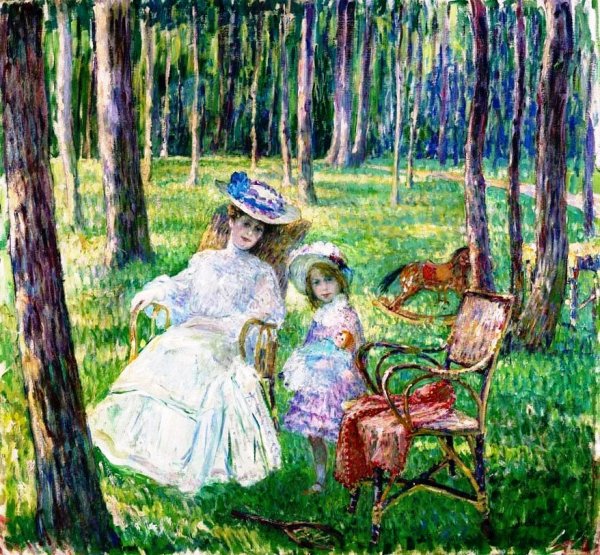 Mother and Child in the Park by Henri Lebasque - Hand-Painted Oil Painting Reproduction