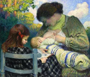 Motherhood, Madame Lebasque and Her Children by Henri Lebasque - Oil Painting Reproduction