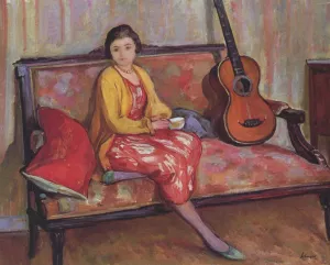 Nono and a Guitar by Henri Lebasque Oil Painting