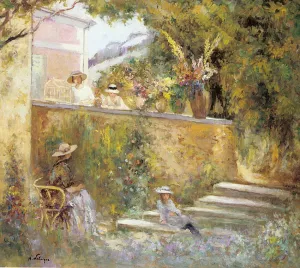 Nono and Madame Lebasque in the Garden by Henri Lebasque - Oil Painting Reproduction