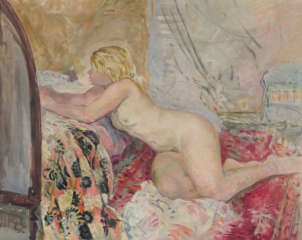 Main Product Photo of Nu Allonge Contre Un Lit Painting by Henri Lebasque