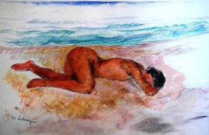 Nu Allonge Sur la Plage by Henri Lebasque Oil Painting