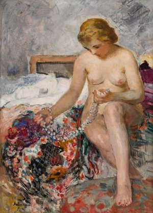 Nu au collier by Henri Lebasque Oil Painting