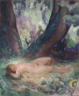 Nude in a Garden with a Satyr by Henri Lebasque Oil Painting