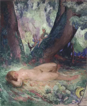 Nude in a Garden with a Satyr by Henri Lebasque - Oil Painting Reproduction