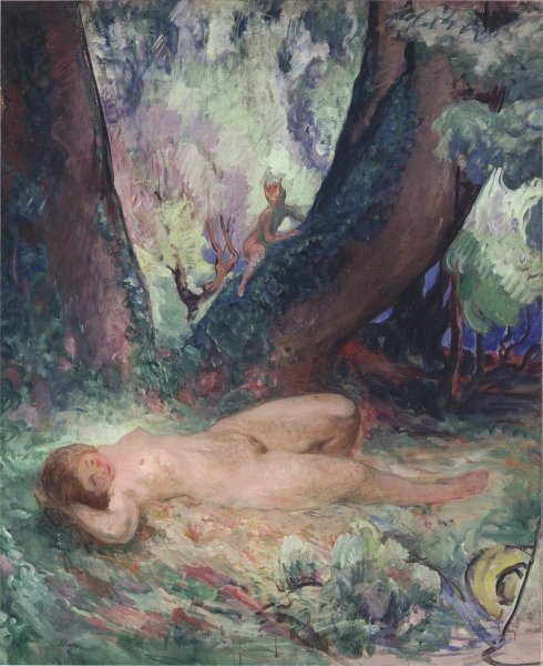 Nude in a Garden with a Satyr by Henri Lebasque - Hand-Painted Oil Painting Reproduction