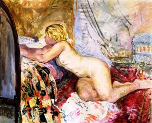 Nude Lying across a Bed by Henri Lebasque - Oil Painting Reproduction