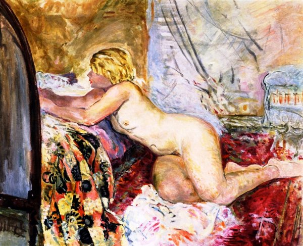Main Product Photo of Nude Lying across a Bed Painting by Henri Lebasque