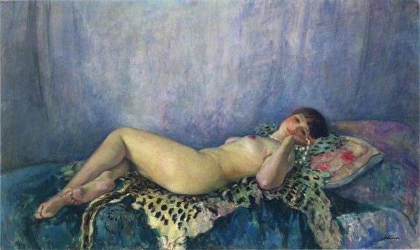 Main Product Photo of Nude on a Leopard Skin Painting by Henri Lebasque