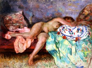 Nude on a Spanish Cushion by Henri Lebasque Oil Painting