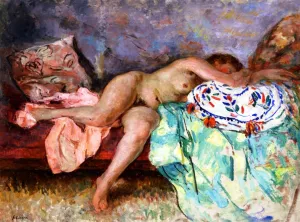 Nude on a Spanish Cushion by Henri Lebasque Oil Painting