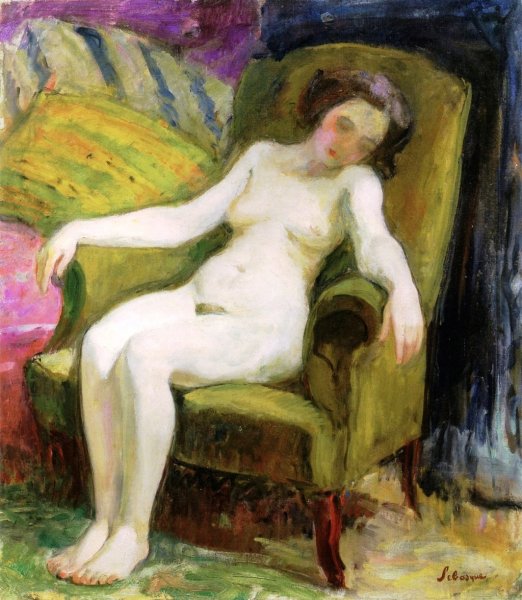Nude on an Armchair by Henri Lebasque - Hand-Painted Oil Painting Reproduction