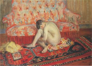 Nude on Red Carpet by Henri Lebasque Oil Painting