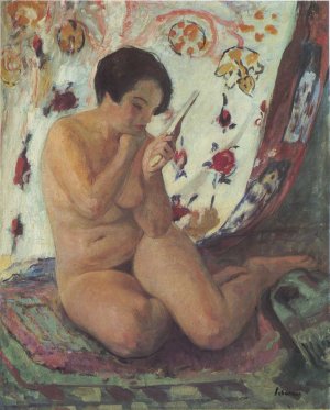 Nude Seated by a Mirror by Henri Lebasque Oil Painting