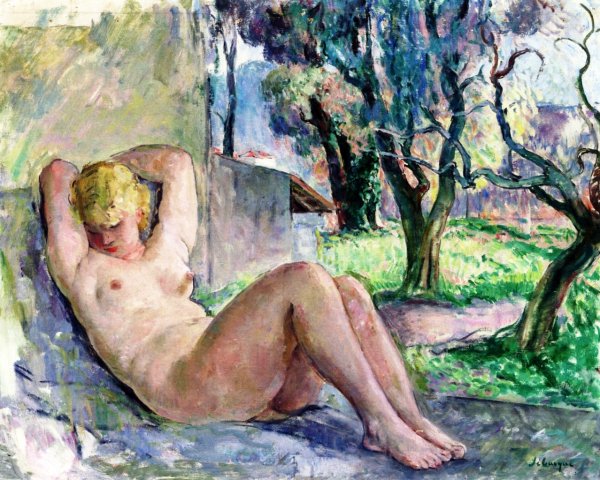 Nude Seated in a Garden by Henri Lebasque - Hand-Painted Oil Painting Reproduction