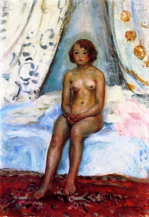 Nude Seated on a Bed by Henri Lebasque Oil Painting