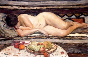 Nude with a Fruit Platter by Henri Lebasque Oil Painting