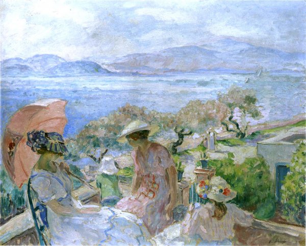 On the Terrace by the Sea at St Maxime by Henri Lebasque - Hand-Painted Oil Painting Reproduction